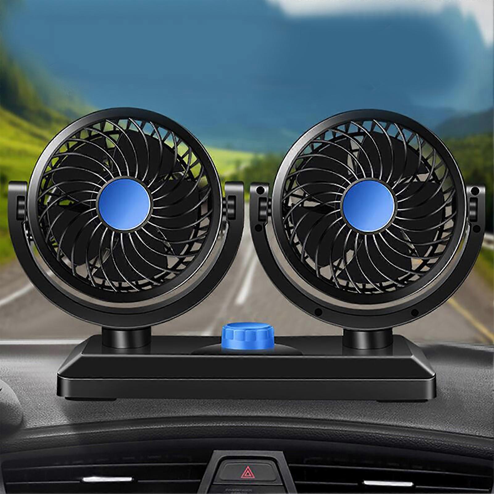 Dual Head USB Fan for Car Dashboard ABS 360 Degree Rotatable Portable Vehicle Cooling Fan for RV Truck Office 