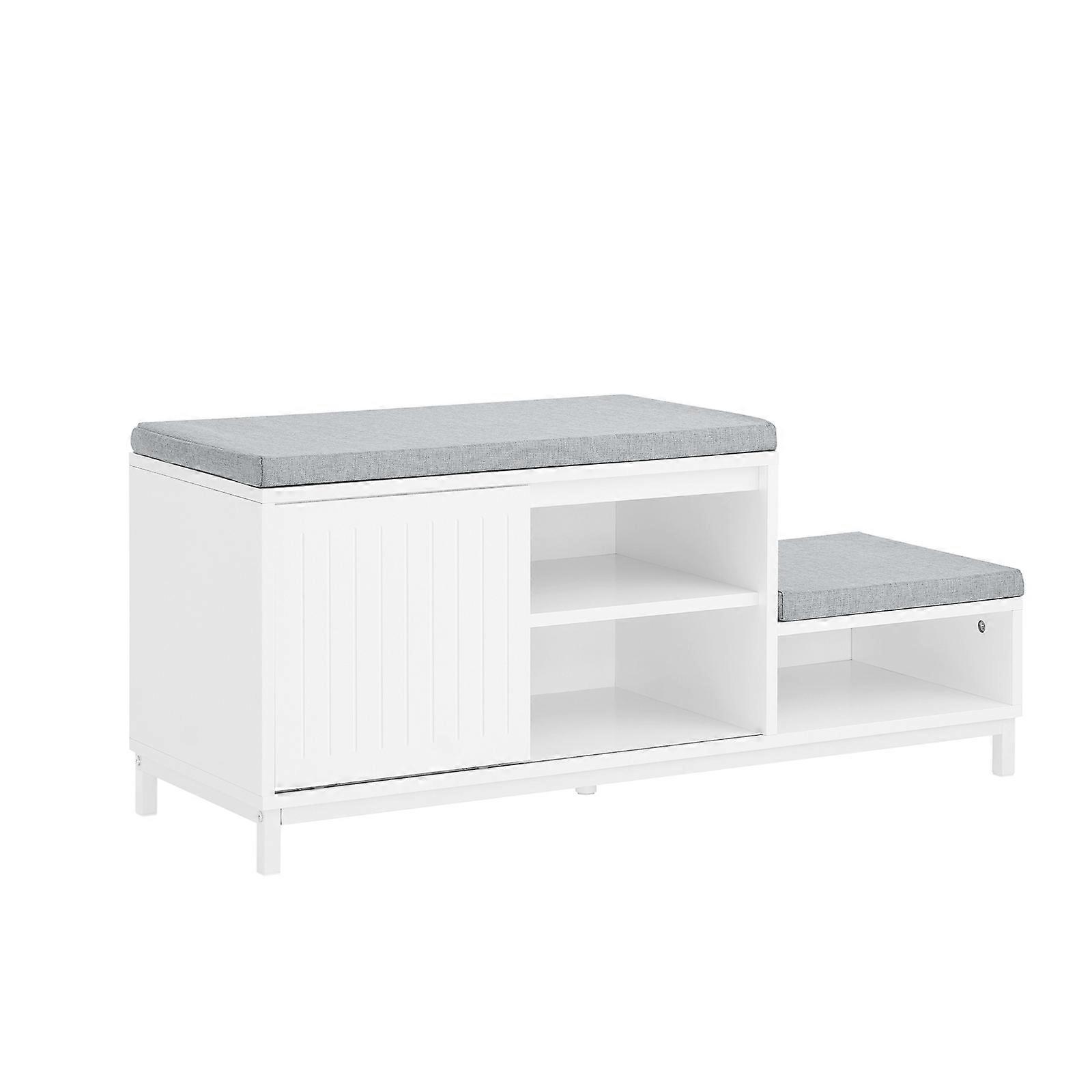 Banc à chaussures d'entrée avec 2 places et 1 porte coulissante, meuble à chaussures avec étagère, blanc, siège adapté aux adultes et aux enfants, SoBuy FSR166-W