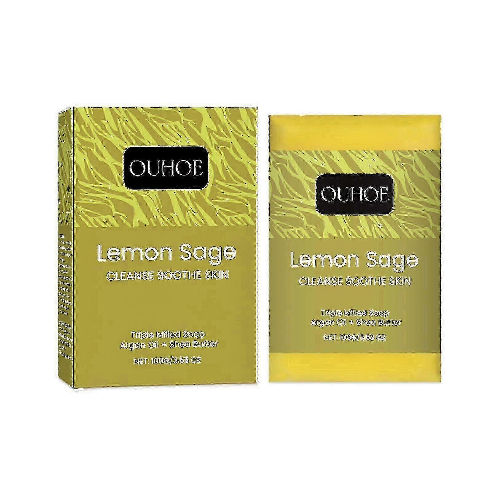 Nature Lemon Sage Mineral Soap, Argan Oil & Shea Butter Soap Bar For Face & Body, Triple Milled Soap, Whitening, Deep Cleansing, Moisturizing