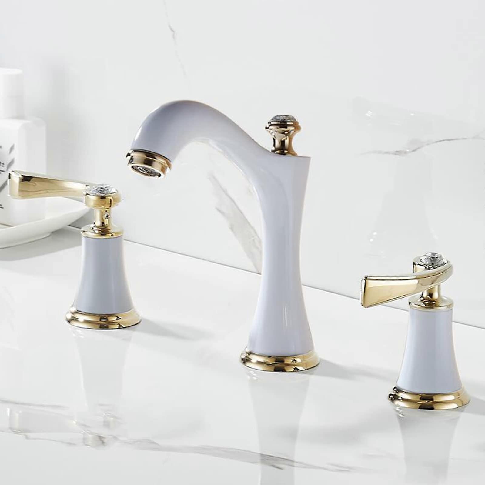 Basin Mixer Faucet 3 Hole Split Double Handle Hot And Cold Water Brass Bathroom Faucet White