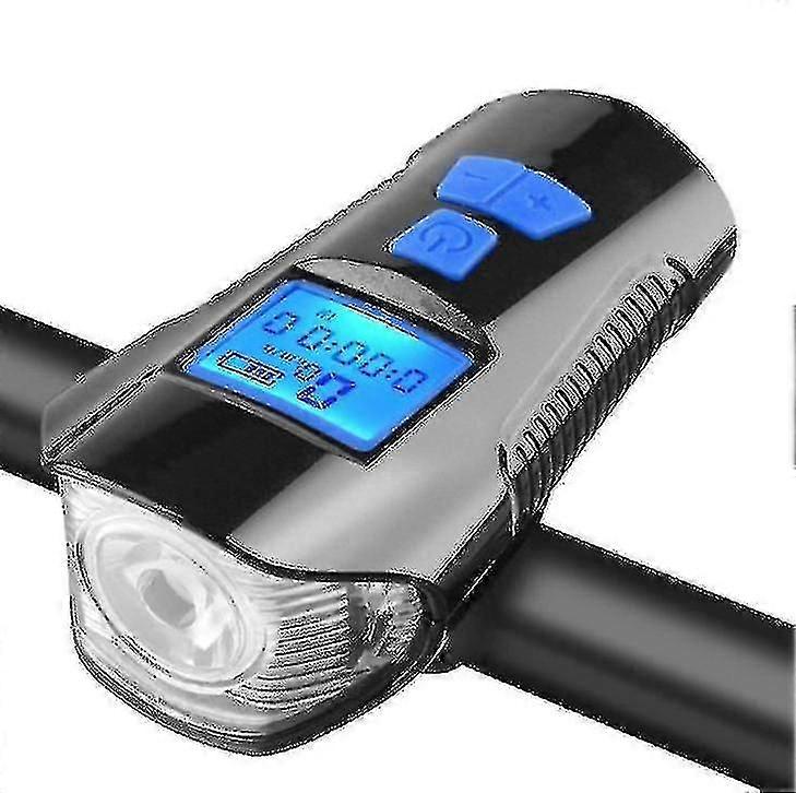 Bicycle Headlight, Waterproof Usb Rechargeable Riding Lamp With Horn, Bicycle Speed Code Table Blu