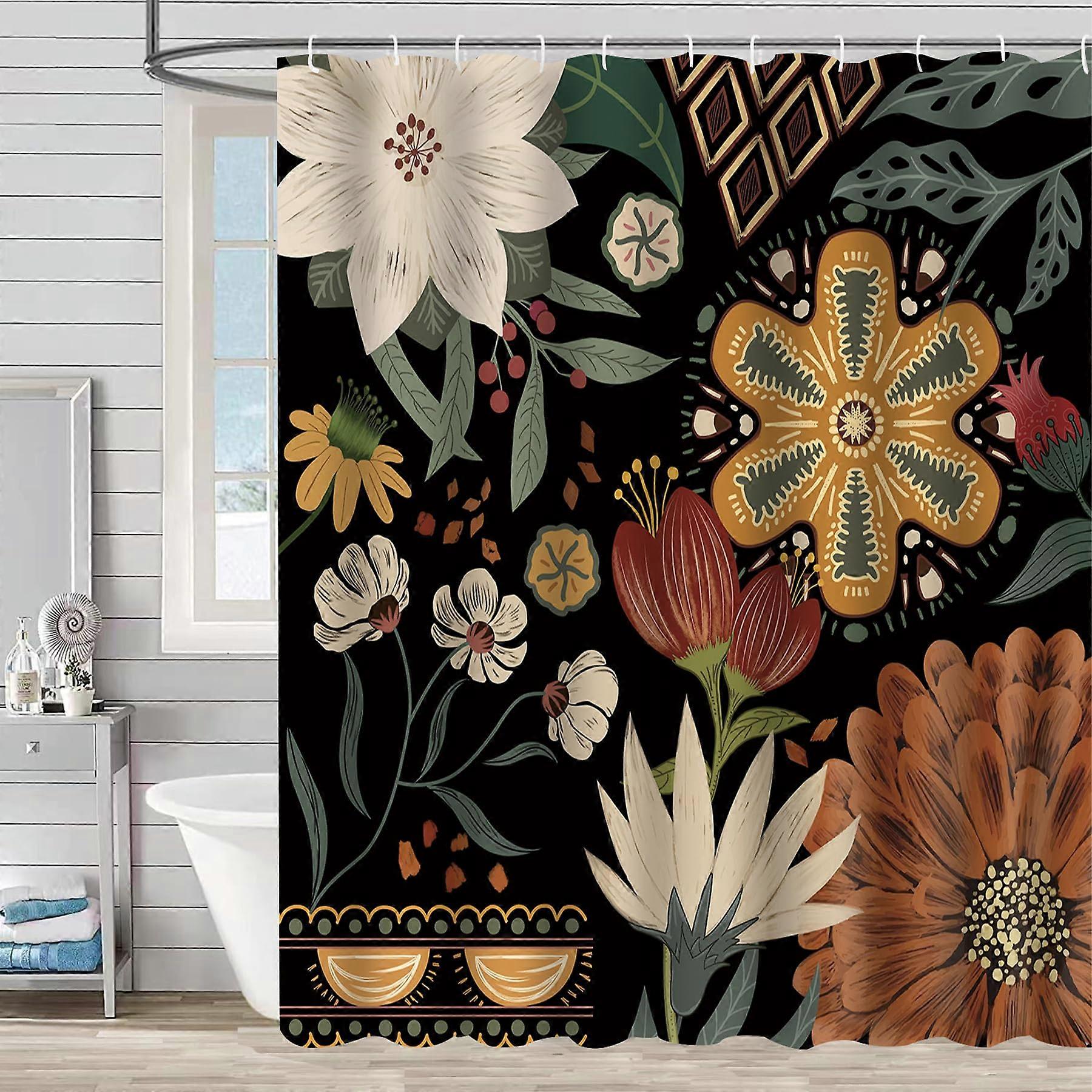 Shower Curtain 180X180CM Boho Geometric Waterproof Polyester Pattern With Hooks Flower Pattern