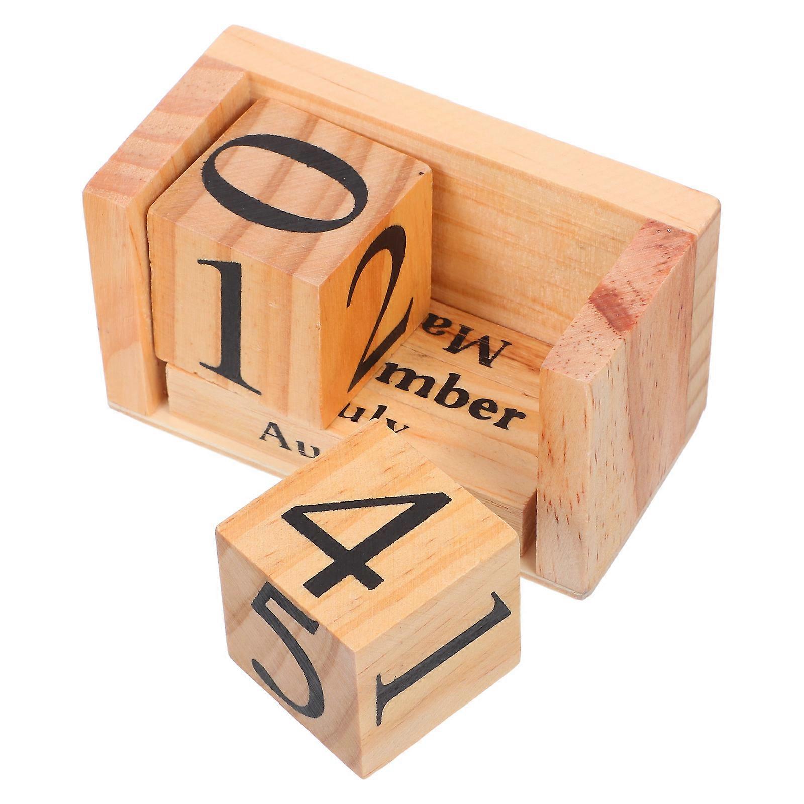 Light Brown Wooden Desk Calendar Blocks for Manual Date Display