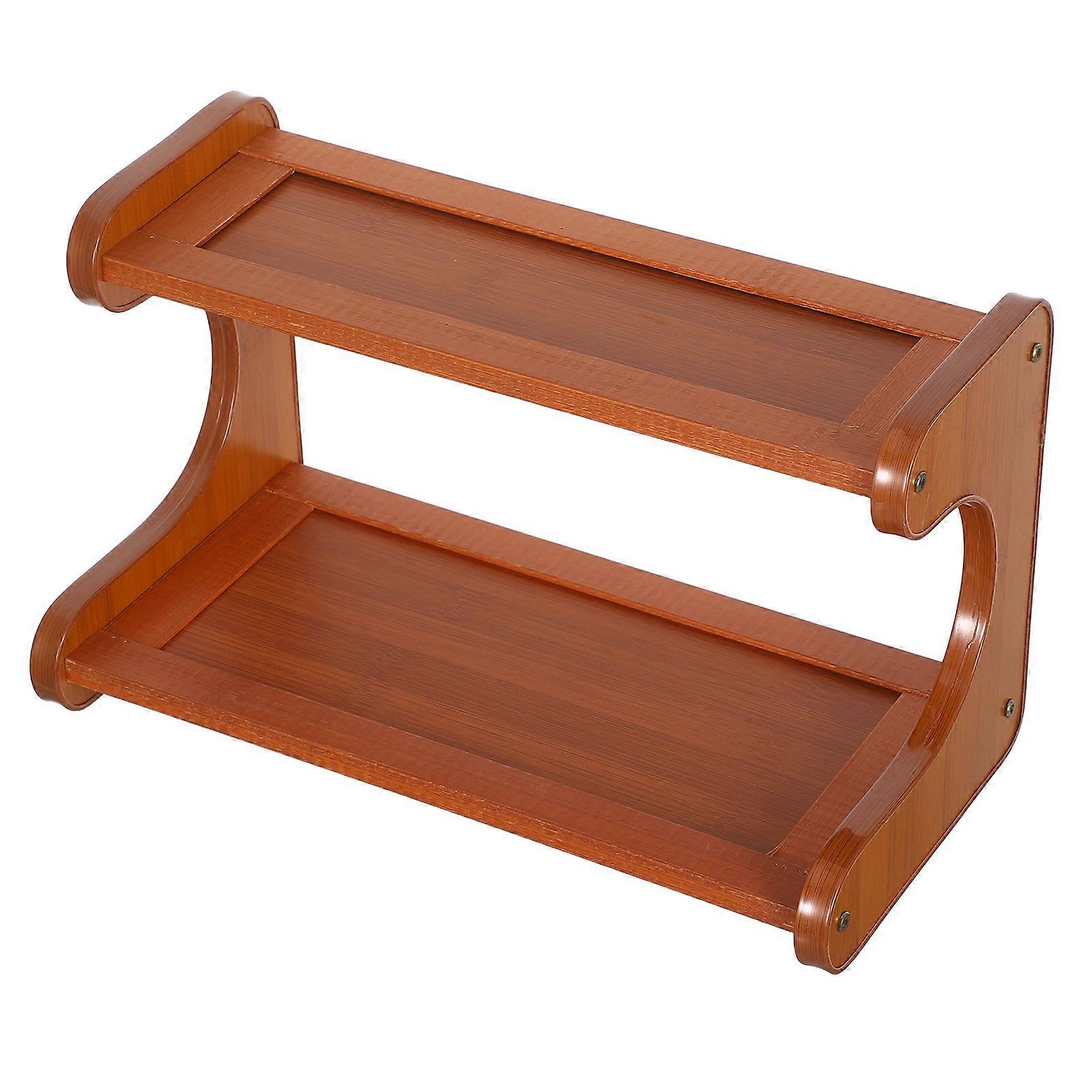 Office Desk Storage Rack Desktop Organizer with 2 Layers Light Brown