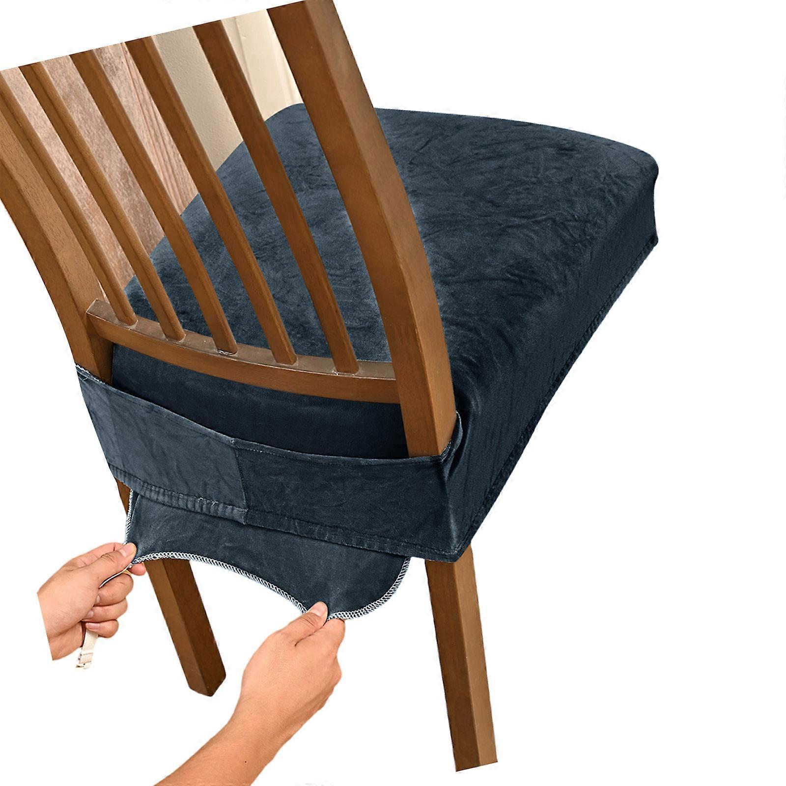 Additional Elasticated Chair Case Silver Wolf Velutinous Texture Double Tension Structure Secure Tongue Ending  Navy blue