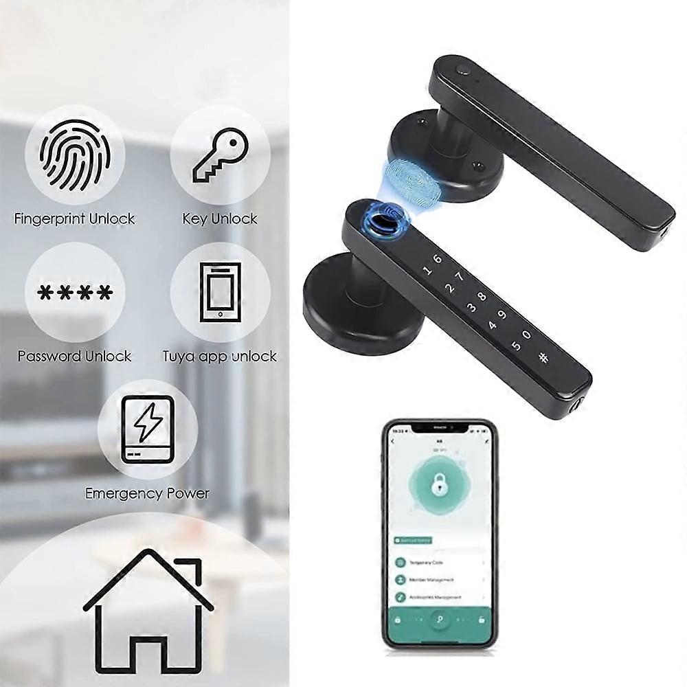 5-in-1 Smart Fingerprint Door Lock,Keyless Entry Door Lock with Handle,Fingerprint Door Lock with Tuya APP,Smart Door Knob for Bedroom