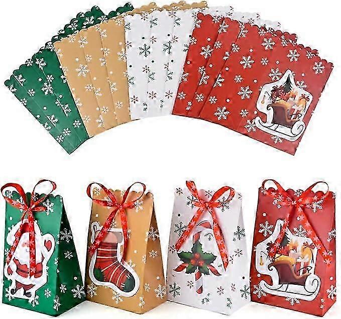Festive Gift Bags 24-Count with Snowflake Design and Red Bows