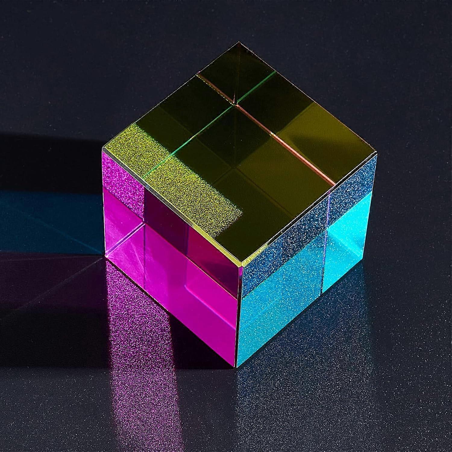 Color Cube 2in K9 Glass Prism, RGB Dispersion Crystal Cube for Desktop Decor, Gift, Optical Teaching Tool, Multi-Color Light Changing Toy