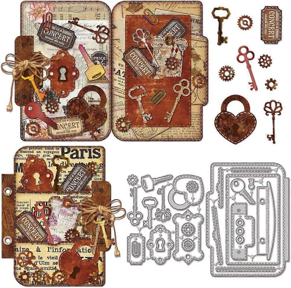 Wallet Keys Gear Frame Cutting Dies for DIY Scrapbooking Metal Lock Cut Dies Key Die Cuts for Card Making Embossing Photo Album Craft Decor