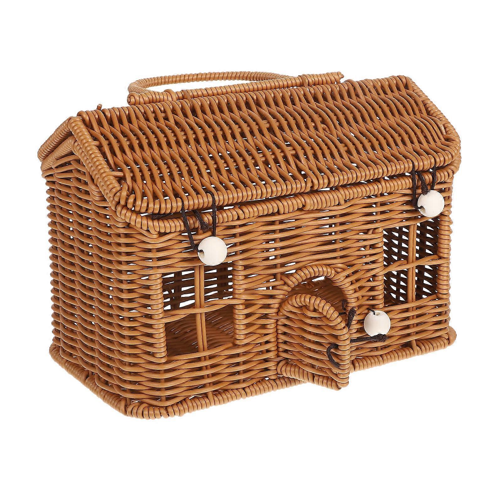 Handheld Vegetable Basket Woven Storage Basket for Storage Brown