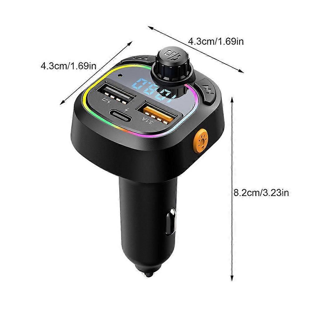 Car Charger Bluetooth 5.0 FM Transmitter PD Type-C With Dual USB Port Ambient Player MP3 Charger Type-C Wireless Light Handsfree