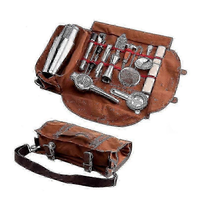 Bartender Carrying Bag Canvas Toolkit Pack for Bar Tools Cocktail Shaker Set and Professional Bartending Equipment Storage