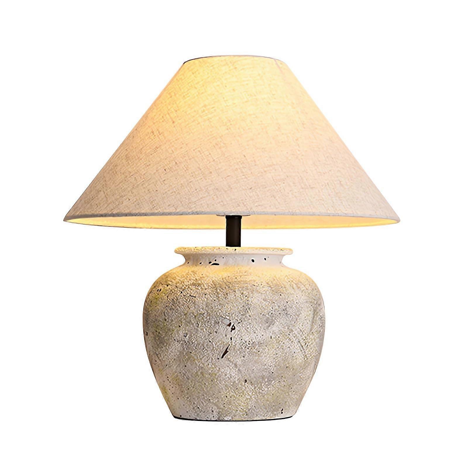 Modern Ceramic Table Lamp with White Textured Shade, Rustic Handmade Bedside Light for Bedroom