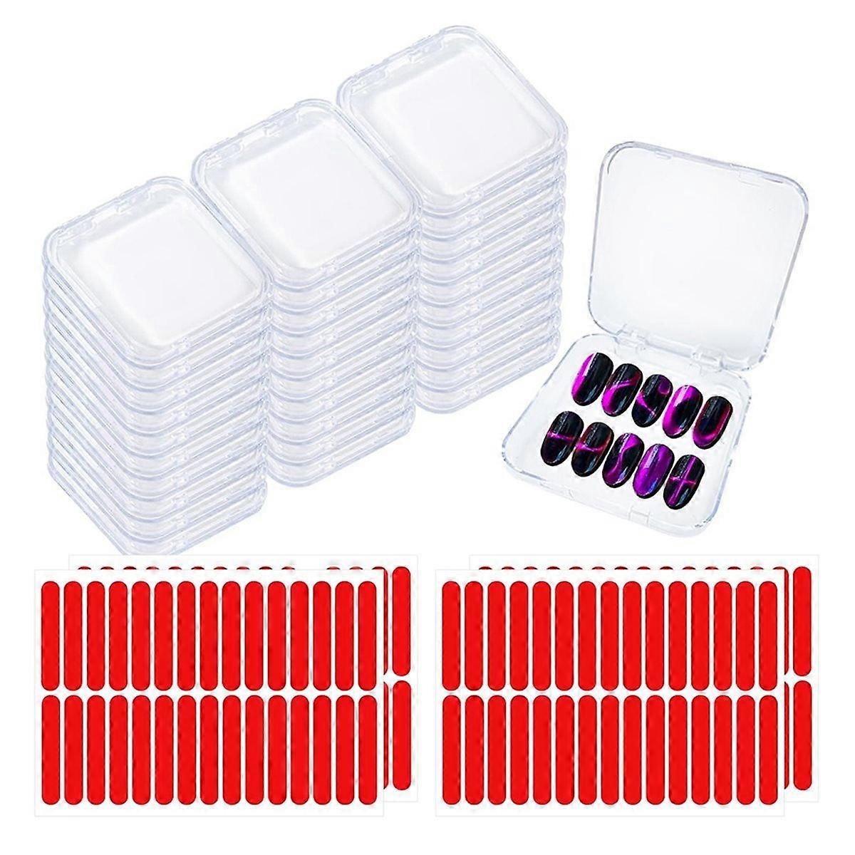 on Nail Box,30 Sets Display Case Artificial Nail Display Storage Box with 60 Pcs Adhesive Double S