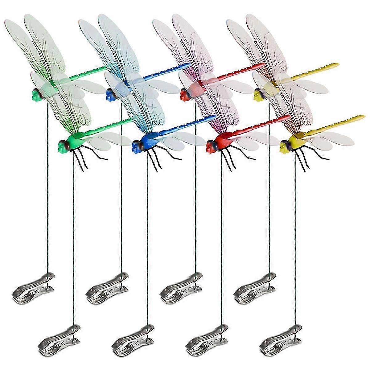 12 unidades de clipes de poste de libélula artificial para decoração de libélula 3D ao ar livre, jardim de libélula 3D