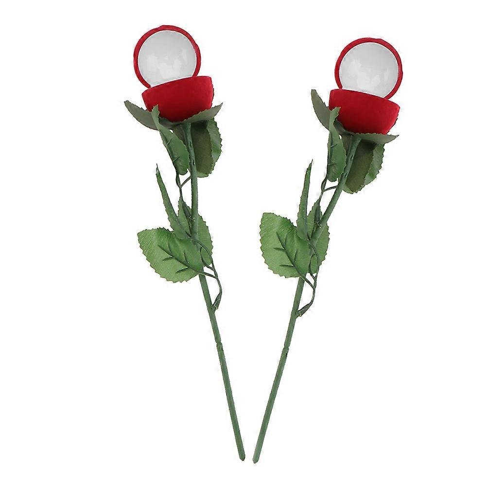 Romantic Ring Box 2Pcs Red Rose Jewelry Box for Proposal Use