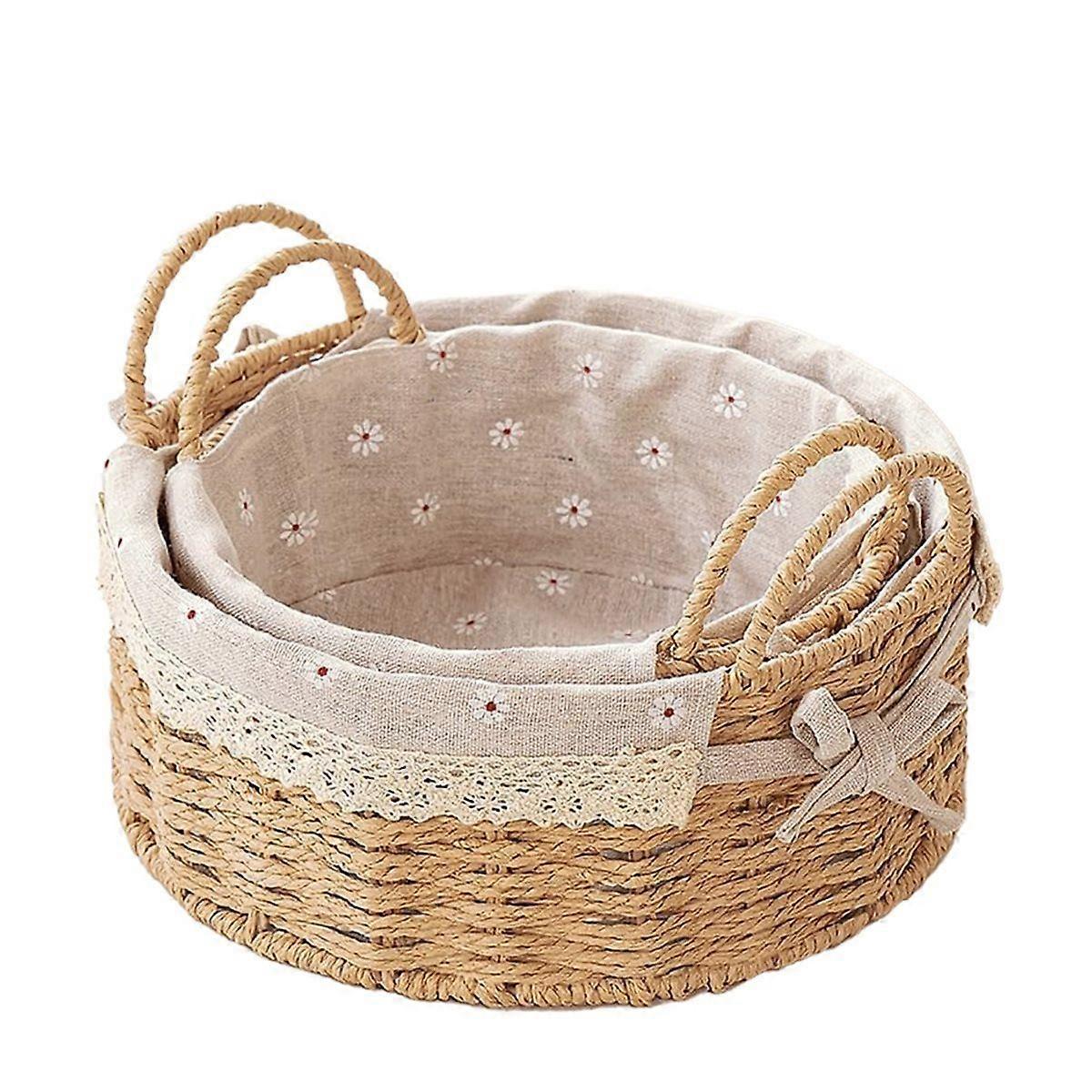 Small Wicker Storage Baskets for Organizing, Decorative Woven Baskets with Handles & Liners, Boho Ba