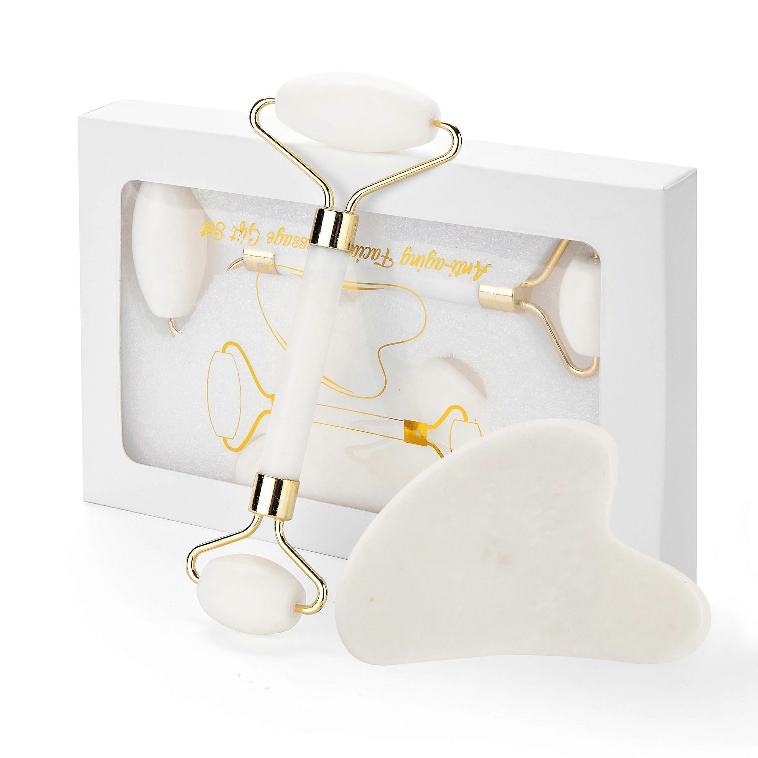 Jade Roller and Gua Sha Set for Face and Neck Massage, Natural Stone Tool to Lift and Reduce Puffiness