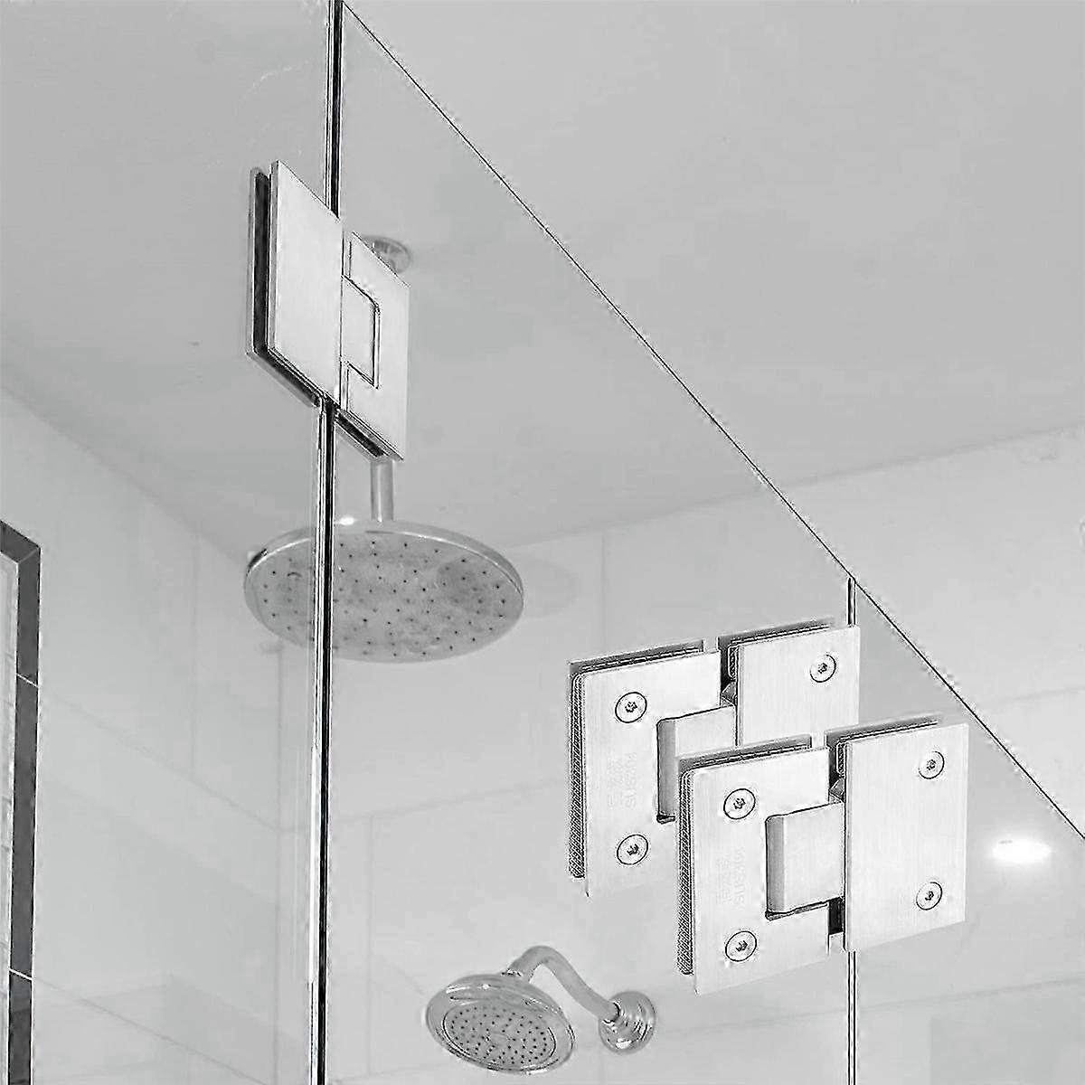 2 حزمة 180 درجة فرملس الزجاج دش الباب مفصلات، نحى النيكل دش الباب يتوقف الثقيلة 304 الفولاذ المقاوم للصدأ