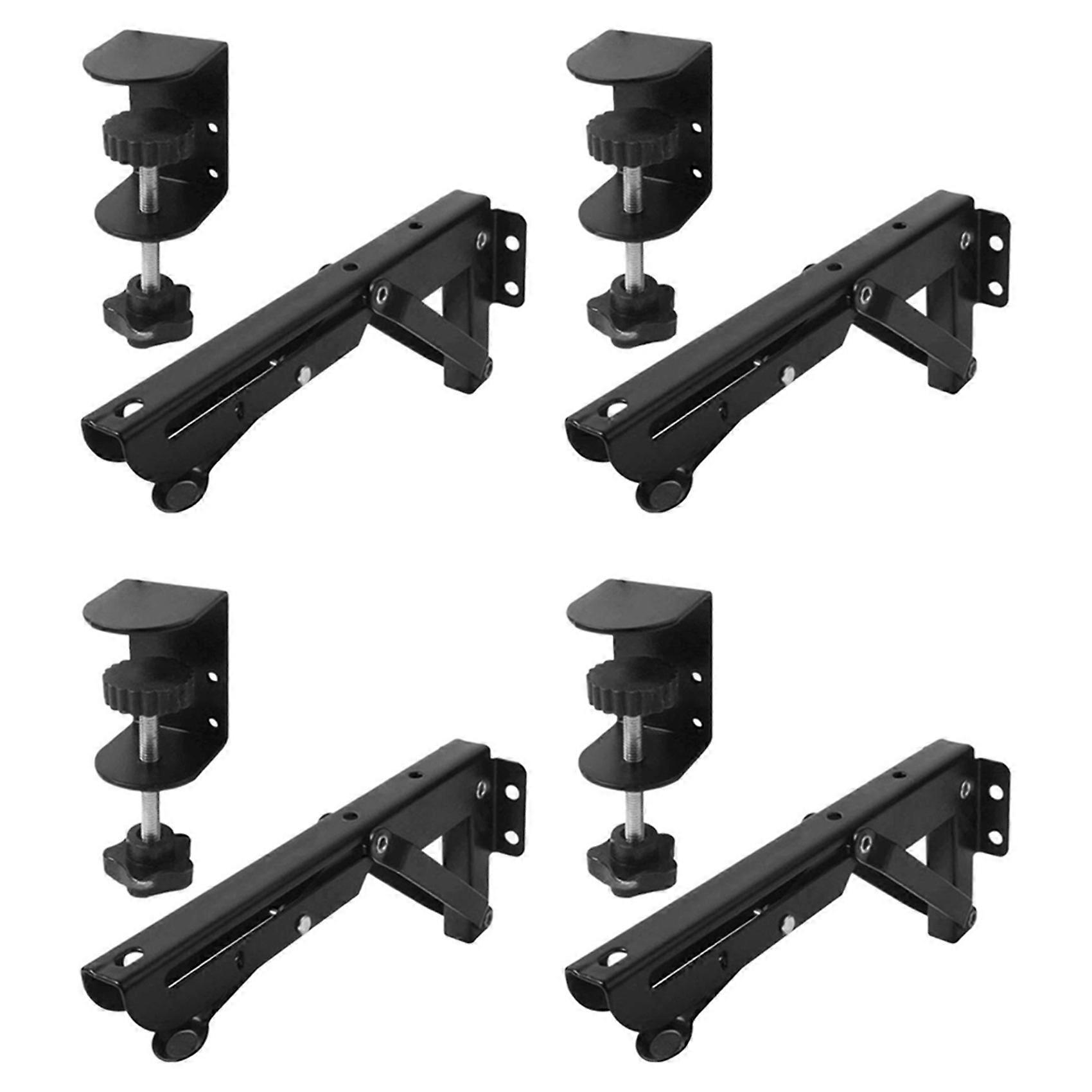 4Pcs Under Desk Keyboard Tray Foldable Brackets with Clamp Easy to Install Adjustable Desktop Extension Shelf 9x4.3cm