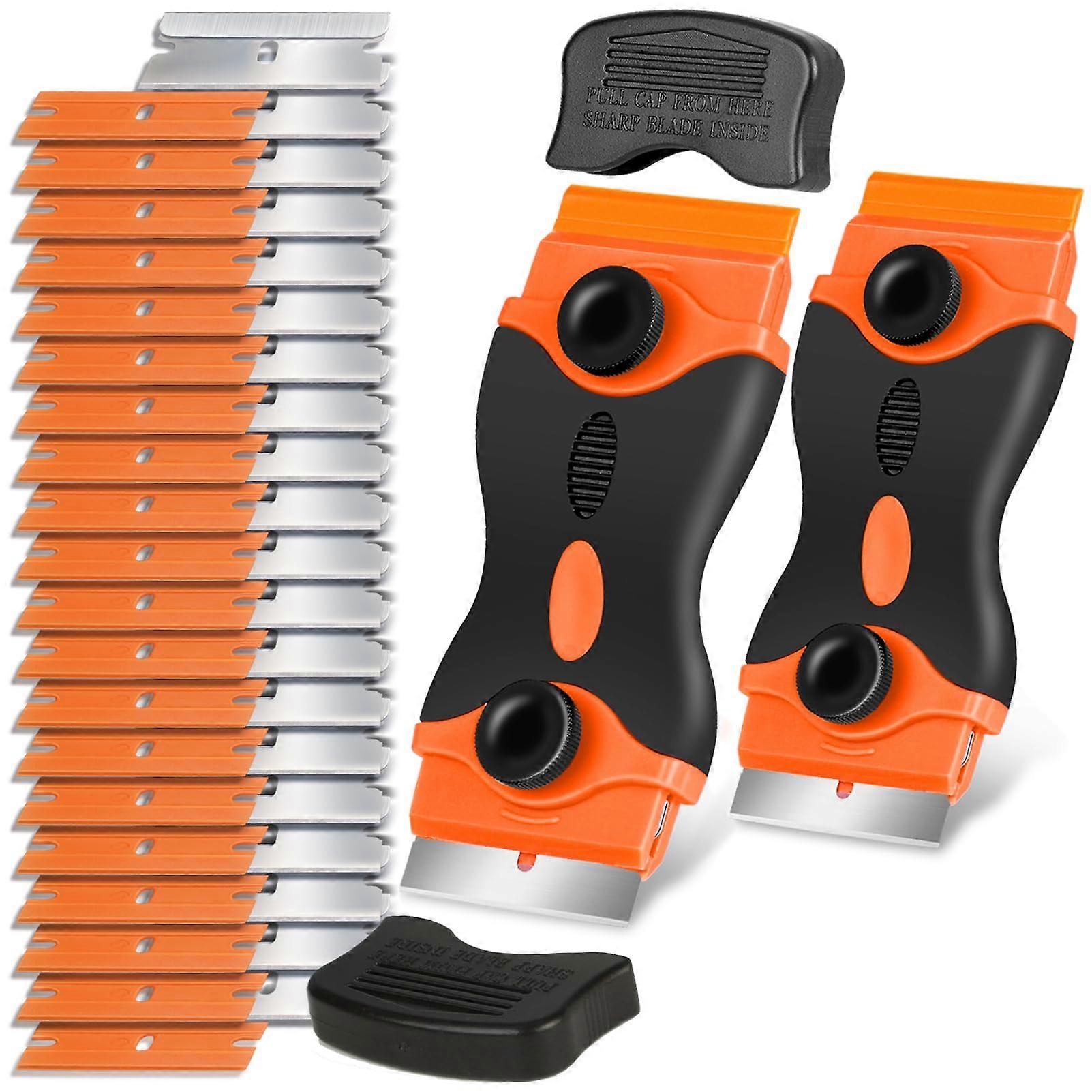 Razor Blade Scraper Tool with 40 Metal and Plastic Blades, Dual Blade System for Glass, Window and Stovetop Cleaning