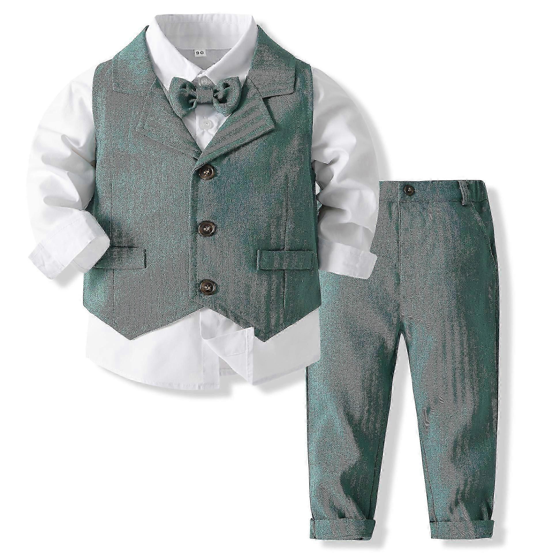 Barn Pojke Gentleman Kläder Set Långärmad Slipsskjorta + Väst + Byxor Småbarn Pojke Formella Kläder Bröllopsfestklänning Outfits