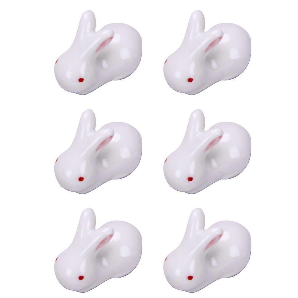 White Rabbit Shape Ceramic Chopstick Stands for 6Pcs Tabletop Decorations