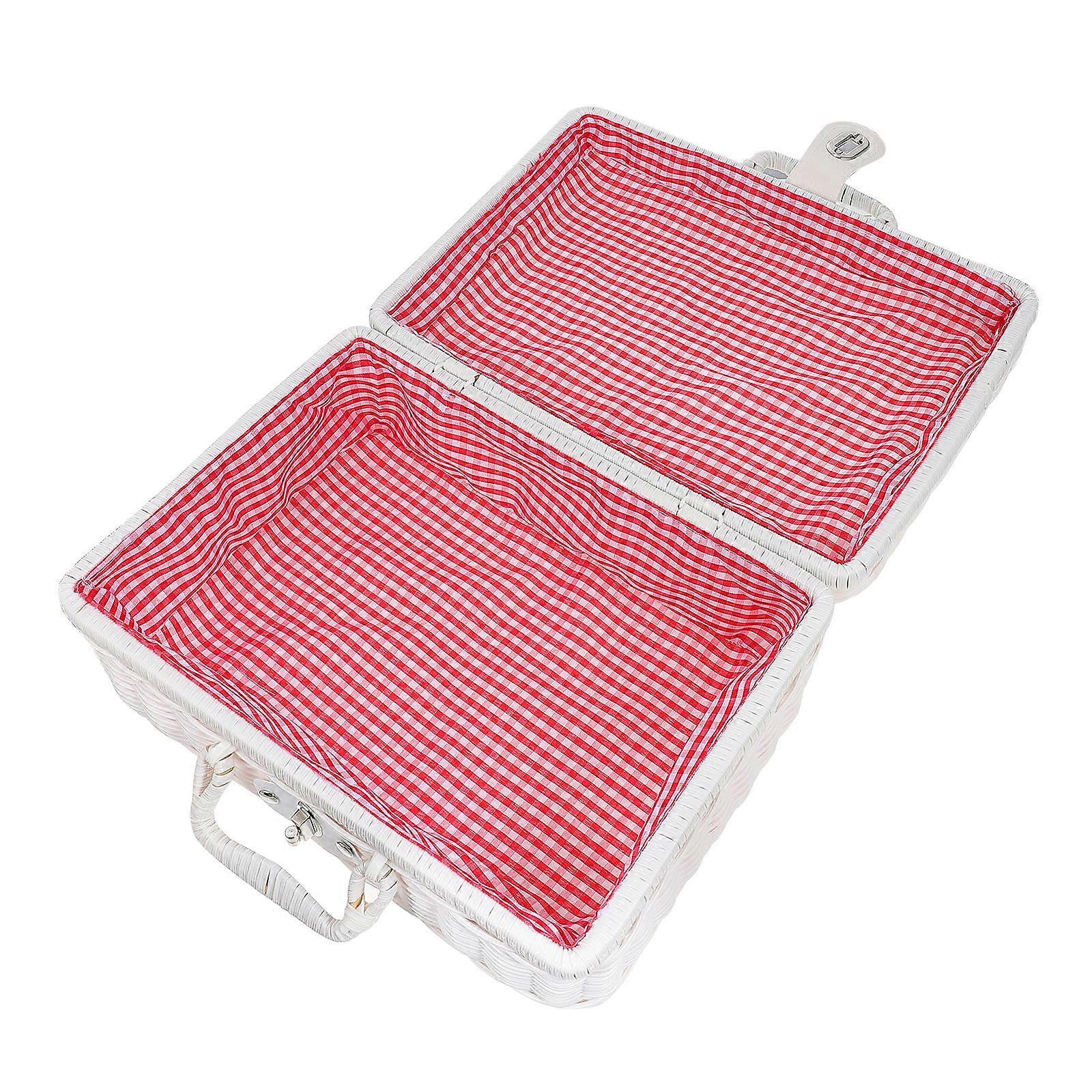 Handwoven Rattan Storage Box Creative Suitcase For Picnic Rectangular Shape Polyester Material 1Pack