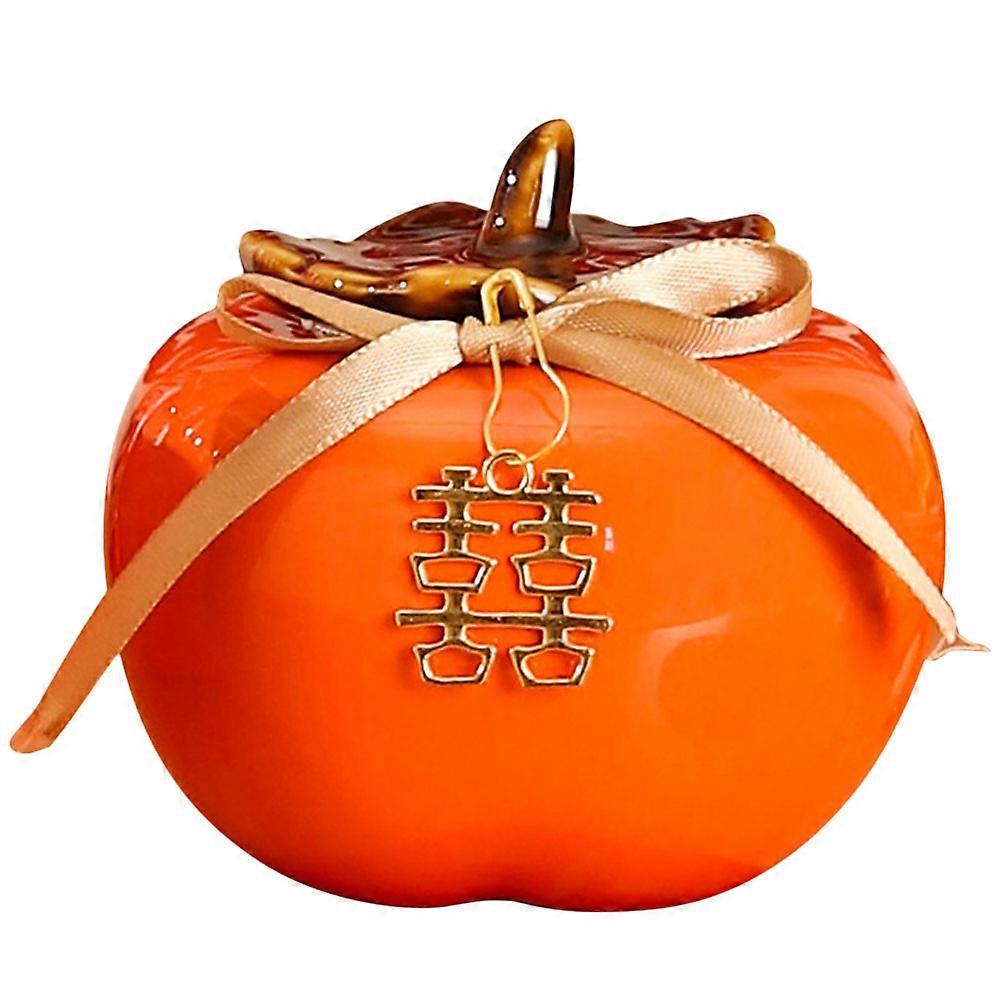 Ceramic Storage Jar Persimmon Shape Candy Container Indoor Decoration 1Set