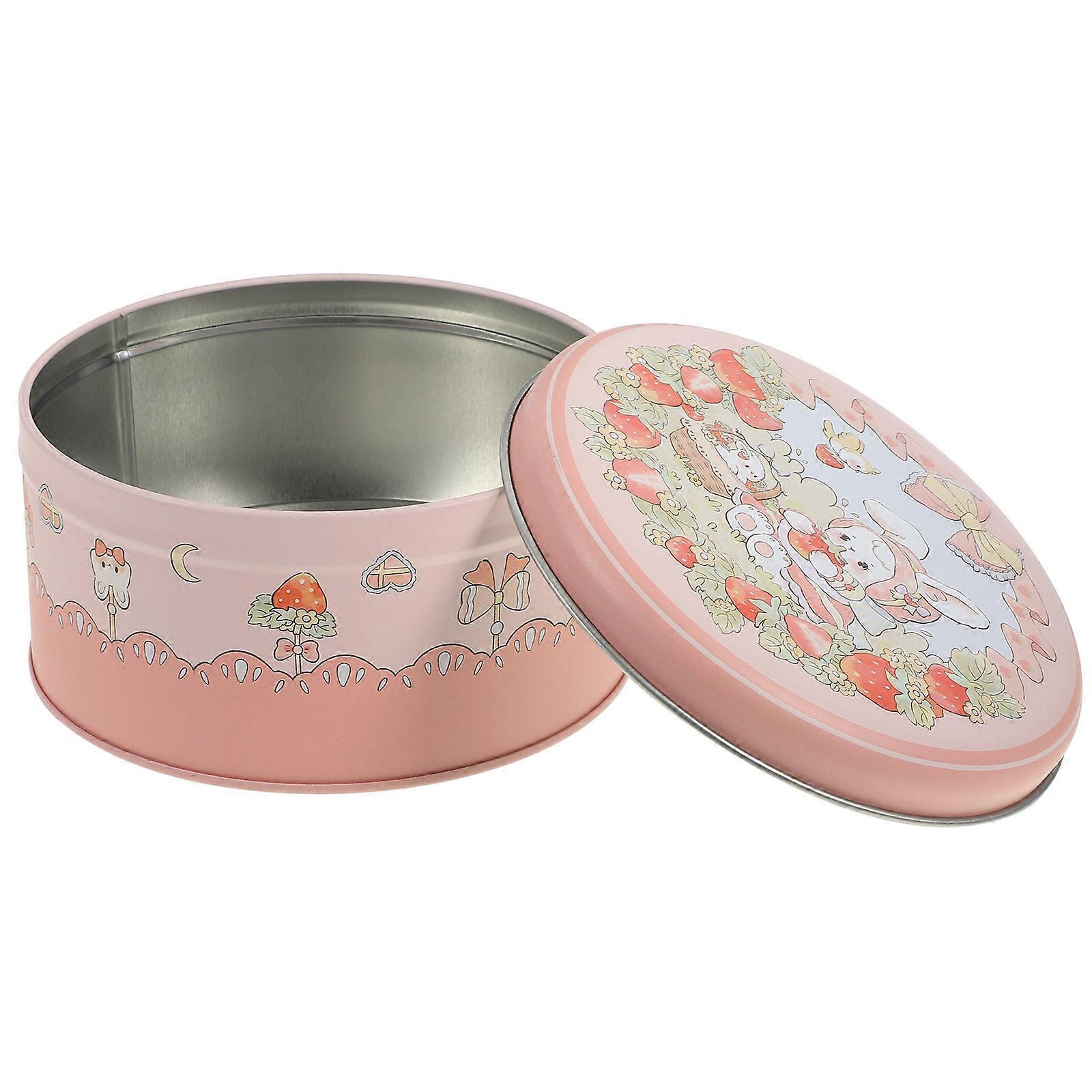 Pink Tinplate Cookie Tin for Storage Use Candy Snacks Gift Box