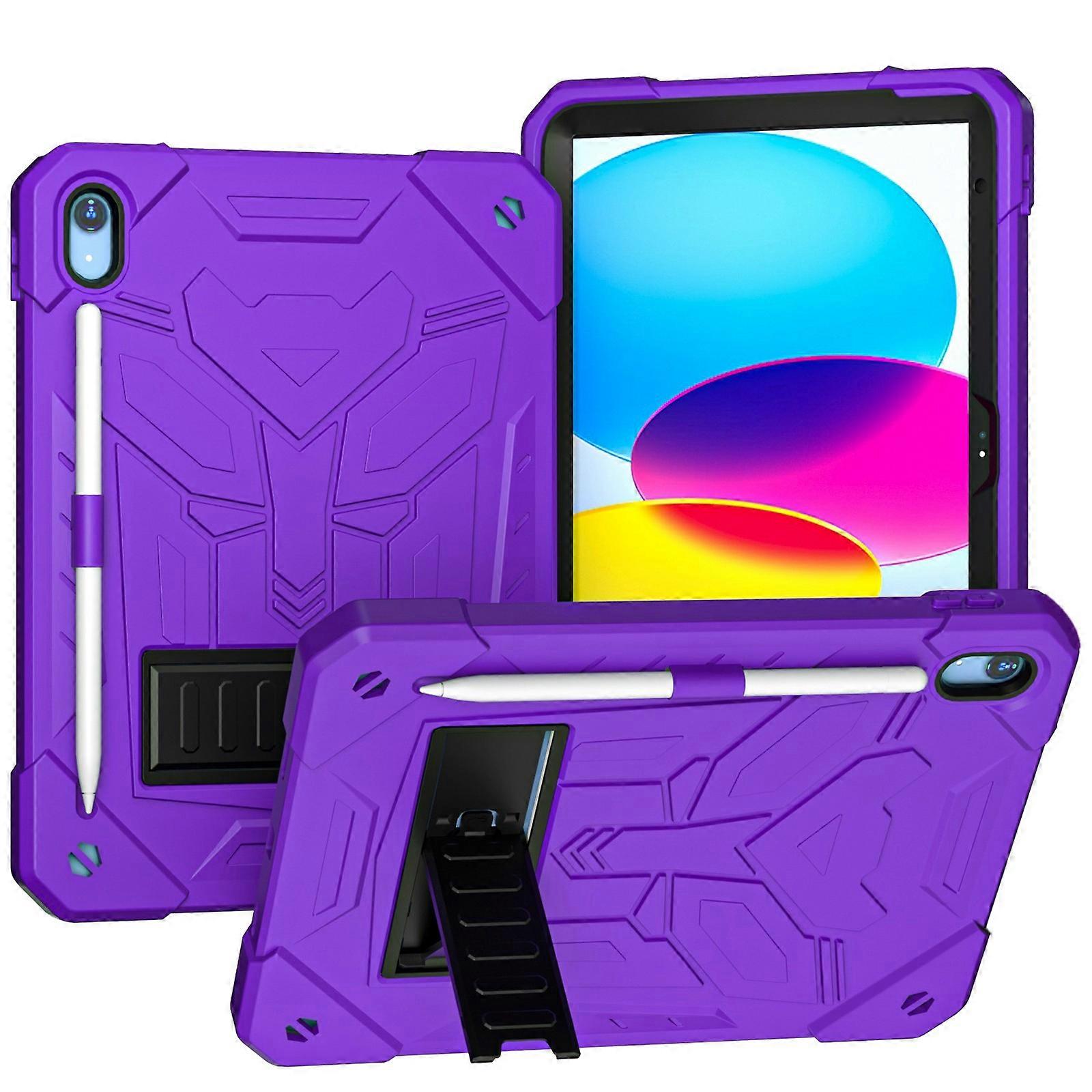 For iPad (2025)/10.9 (2022) Solid Color Tablet Case Kickstand Silicone + PC Rugged Shockproof Cover 