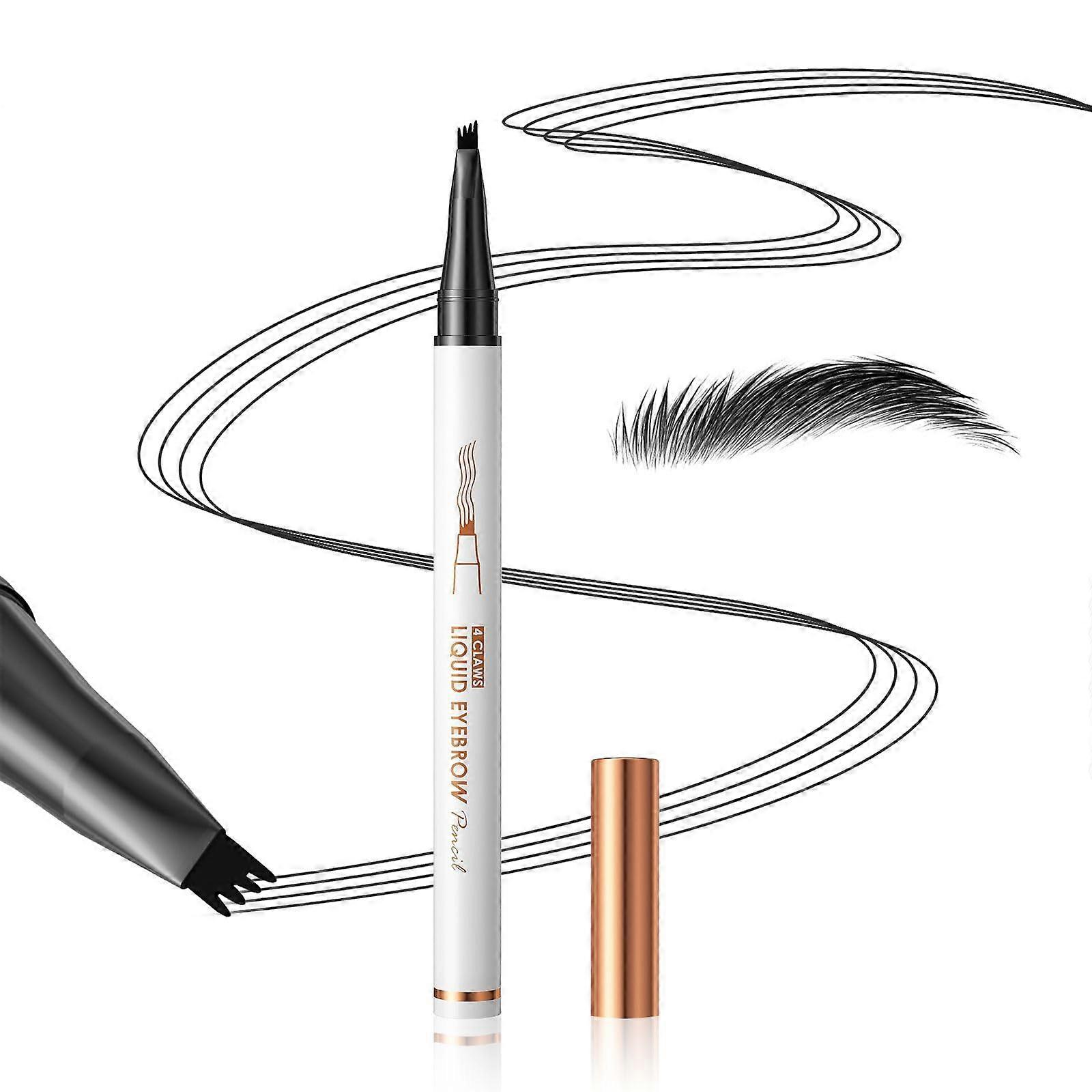 Waterproof Microblading Eyebrow Pencil with 4 Fork Precision Tip, Smudgeproof LongLasting Black