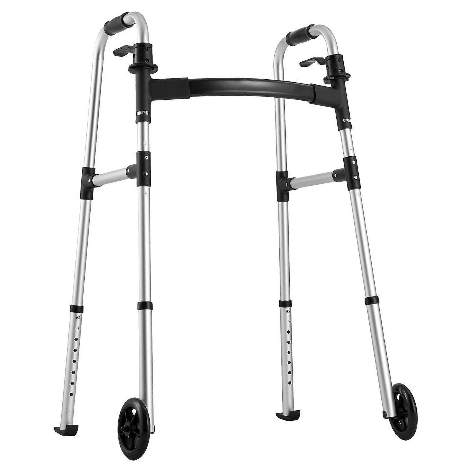 Folding Walker, 2-Button Foldable Walker with 5" Wheels & 8-Level Adjustable Height, 350LBS Loading