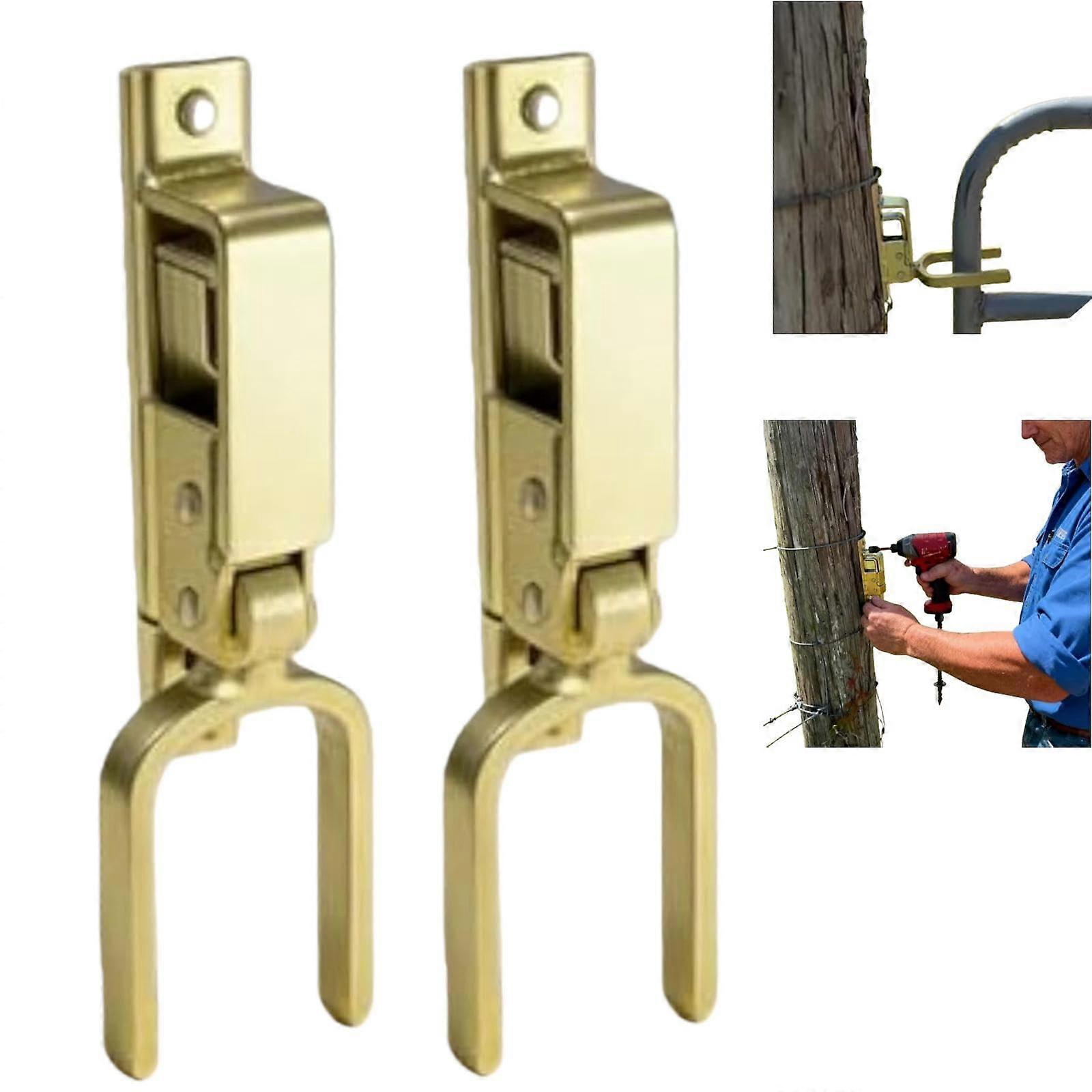 Heavy Duty Automatic Gate Latch, Rust Resistant Steel, OneHand Spring Lock for Farm Gates, Gold 2Pack