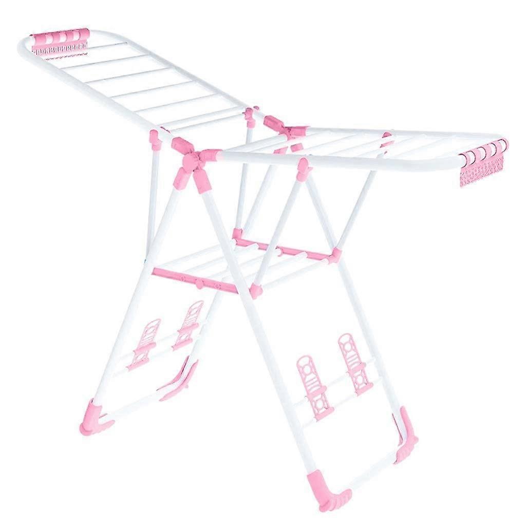 Folding Laundry Rack Clothes Dryer Steel Pipe SpaceSaving Adjustable Pink Standing Design