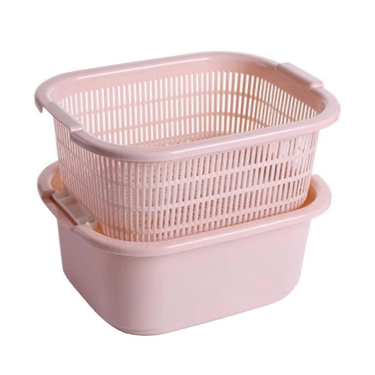Double Layer Fruit and Vegetable Strainer Basket with Holder for Washing and Draining Kitchen Use