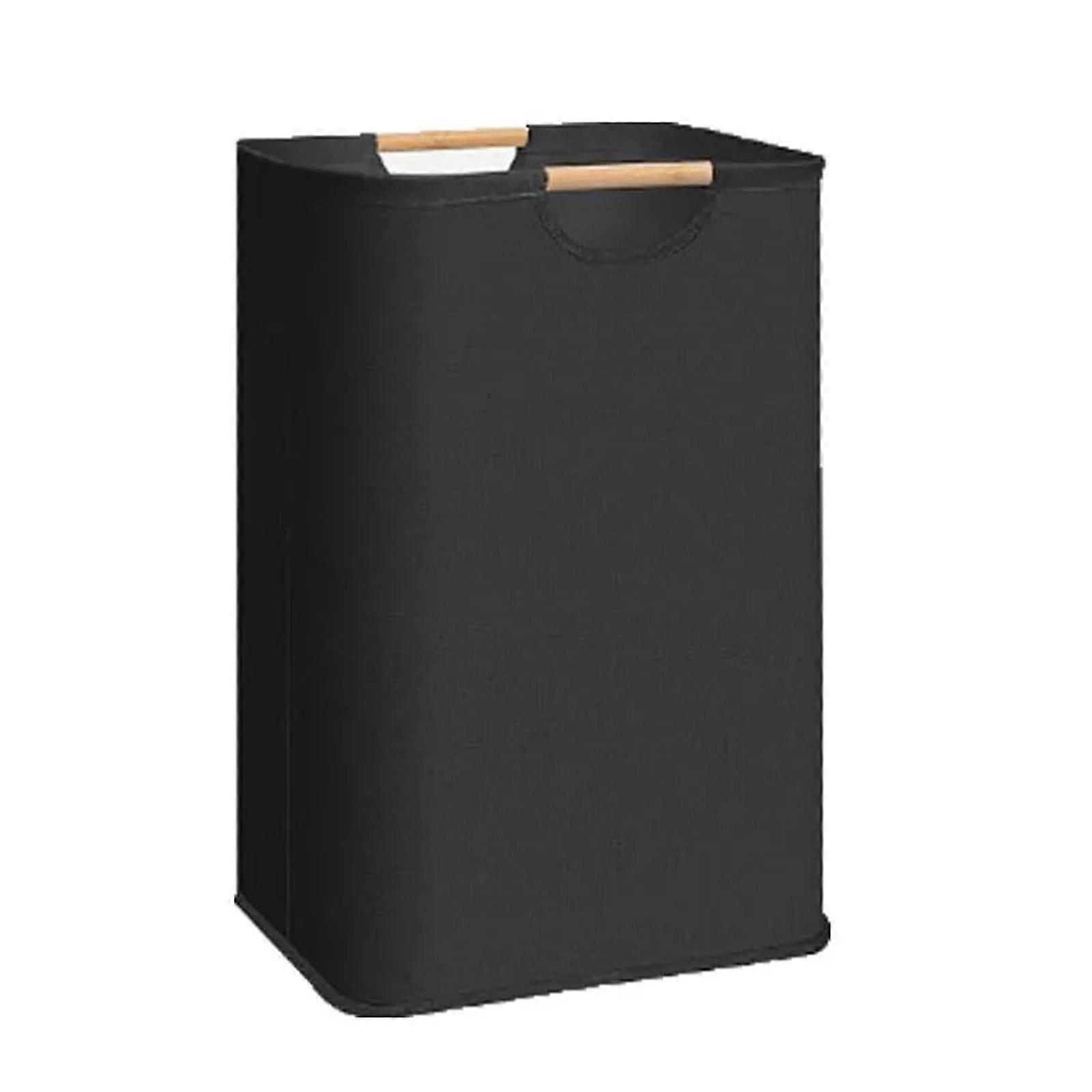 Foldable Laundry Basket with Sturdy Bamboo Handles Large Capacity 80L Clothes Hamper Black