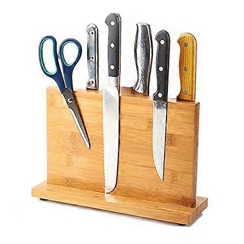 Magnetic Knife Block Bamboo Holder with Strong DoubleSided Display and SpaceSaving Kitchen Storage
