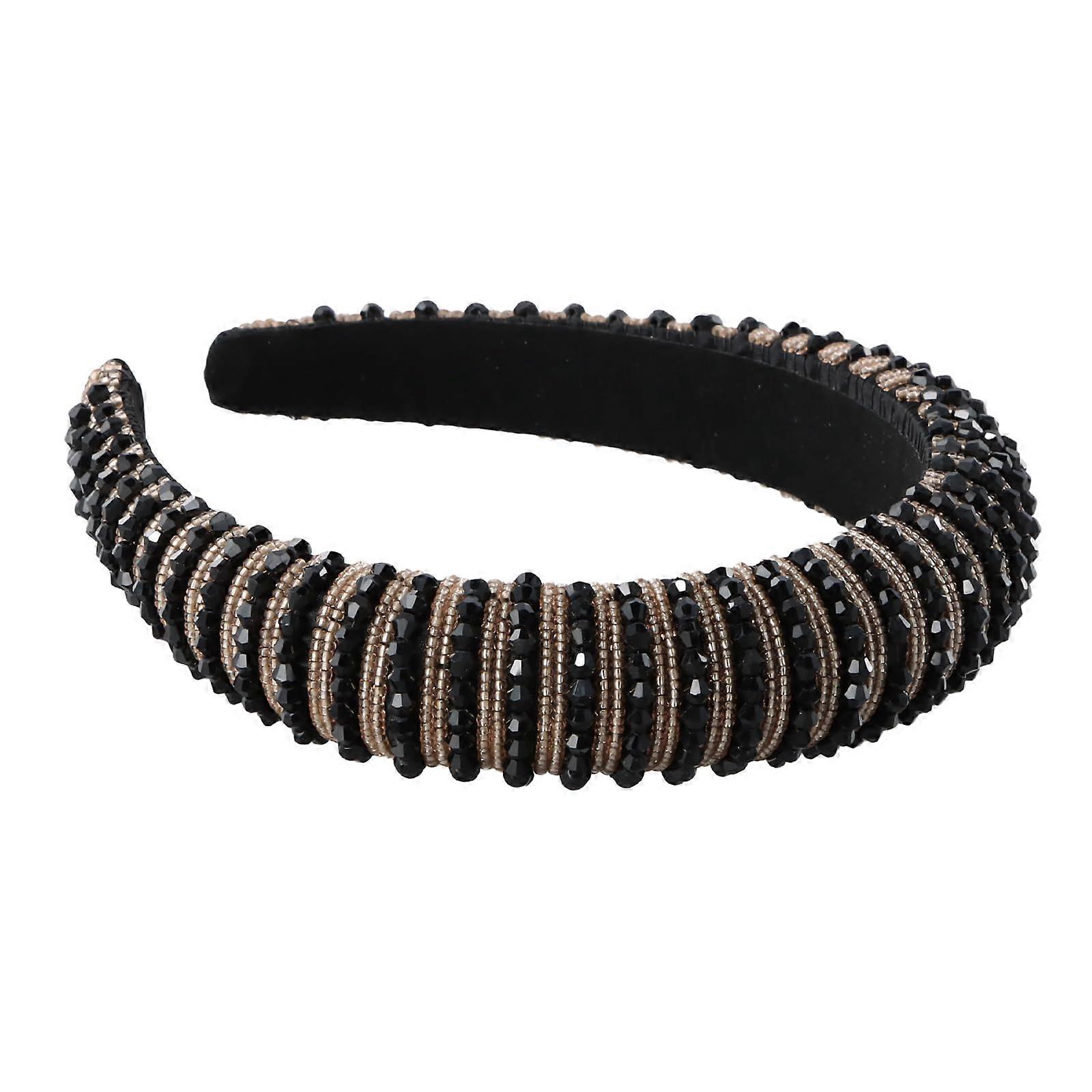 Rhinestone Headband Wide Padded Velvet Crystal Design for Women Wedding Party Black