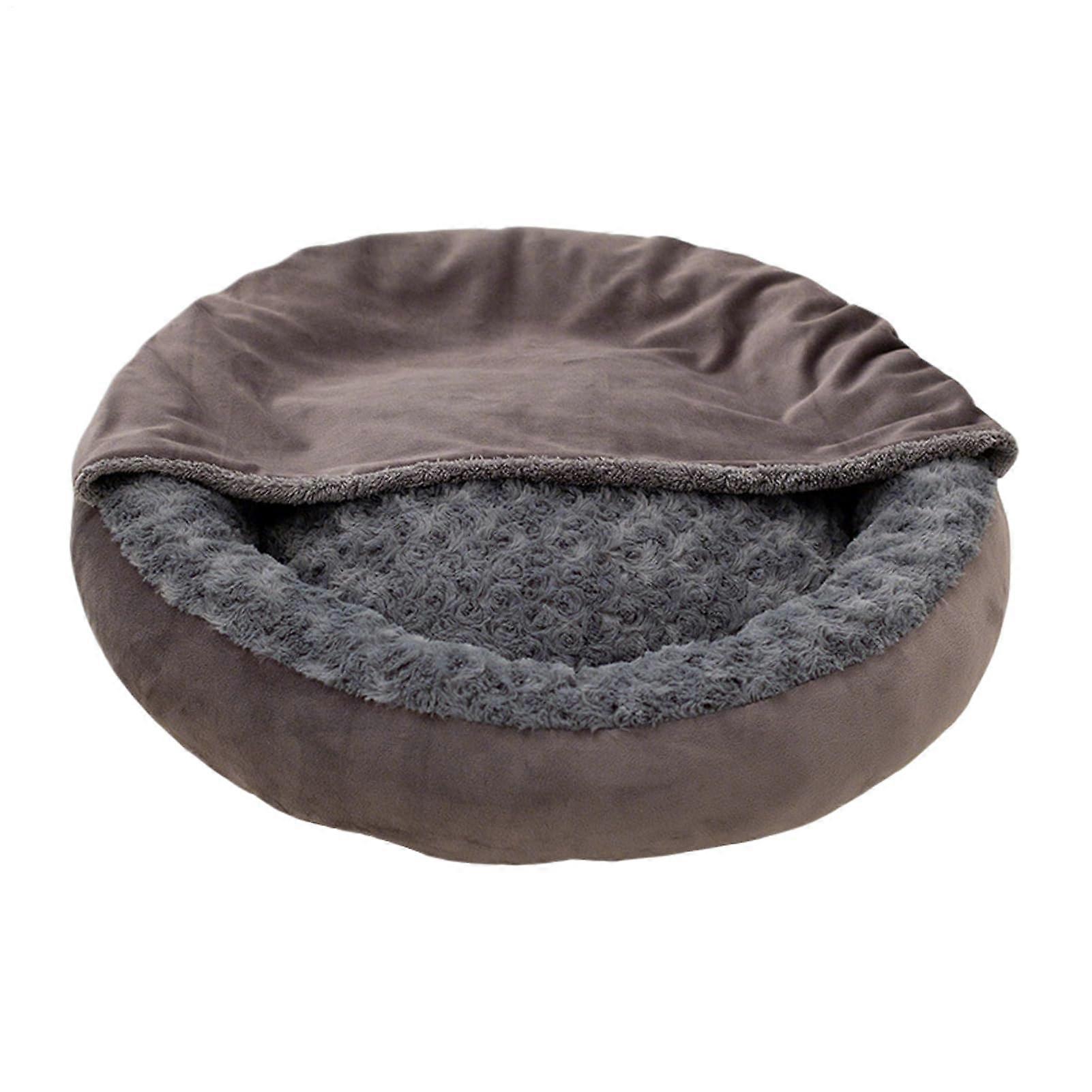 Cat Bed Soft Plush Donut Shape with AntiSlip Base for Winter Sleeping Kittens and Small Pets 60cm