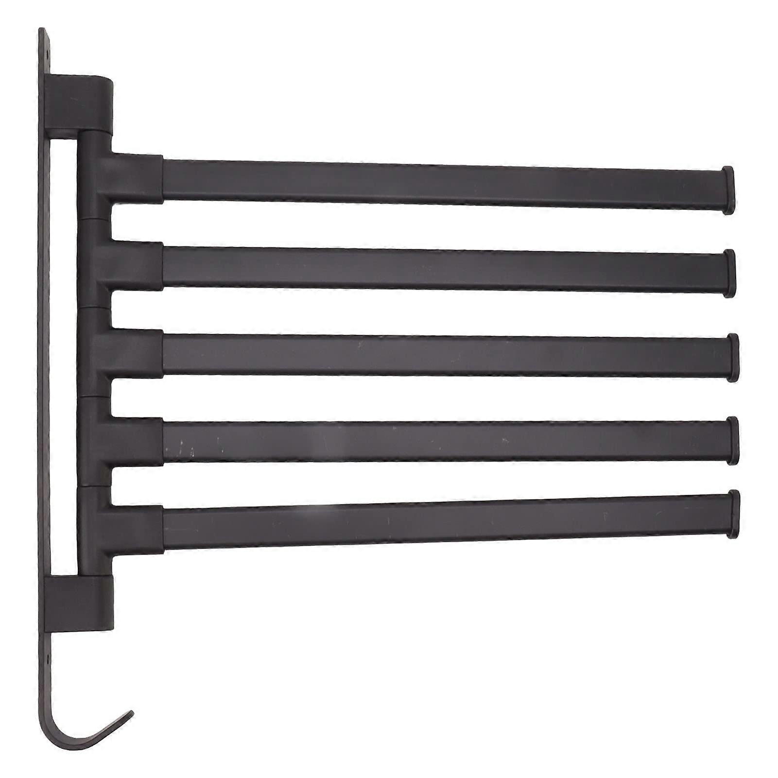 Matte Black 5Arm Swivel Towel Rack with Hook, Wall Mounted SpaceSaving Bathroom Holder