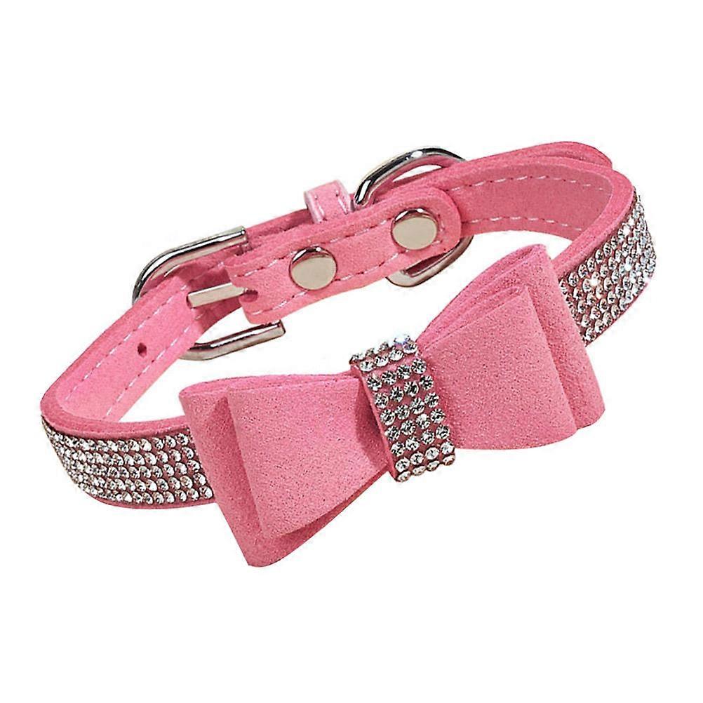 Dog Training Rhinestone Collar 1Set Adjustable Pink Bowknot Style