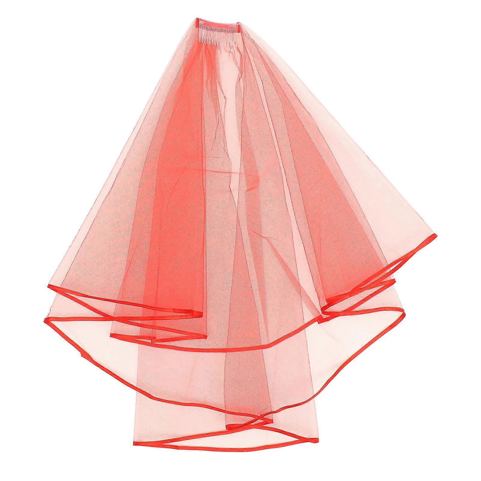 Red Double Layer Veil Bridal Veil for Decoration Wedding