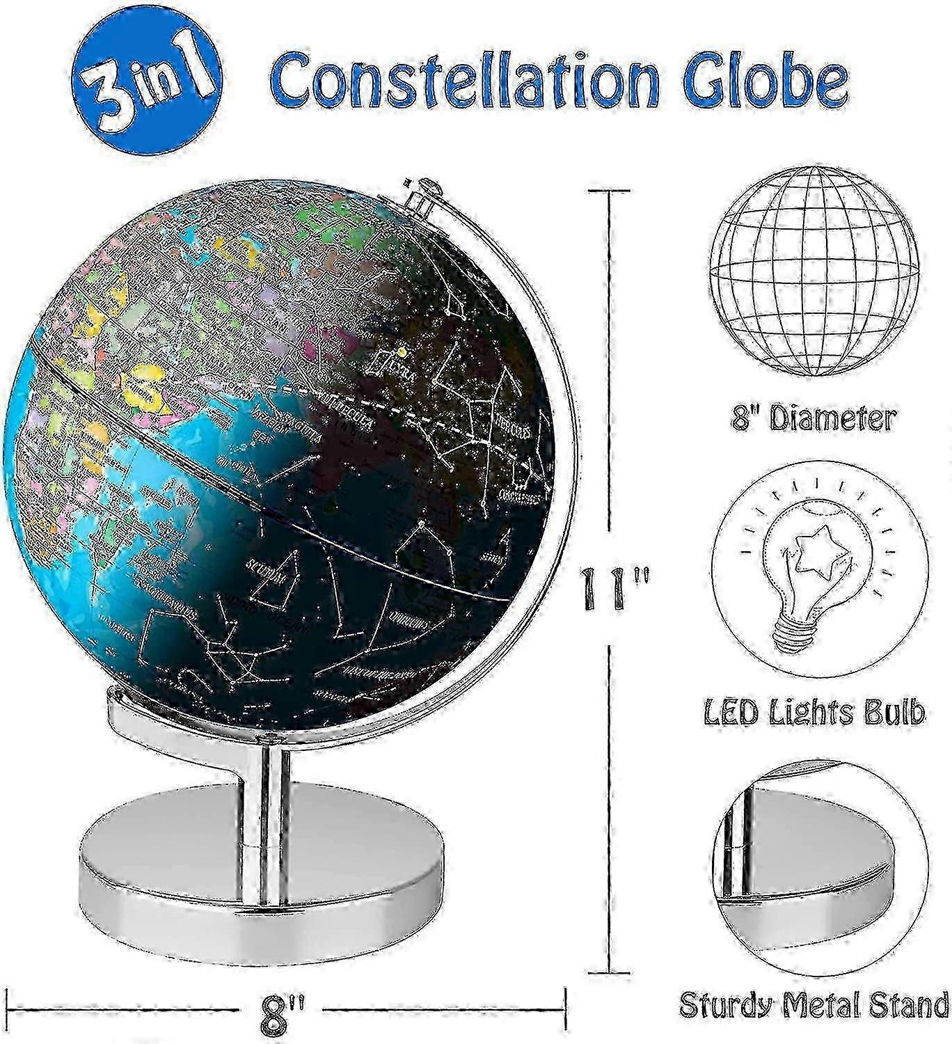 3-in-1 Interactive Educational World Globe with Display Stand