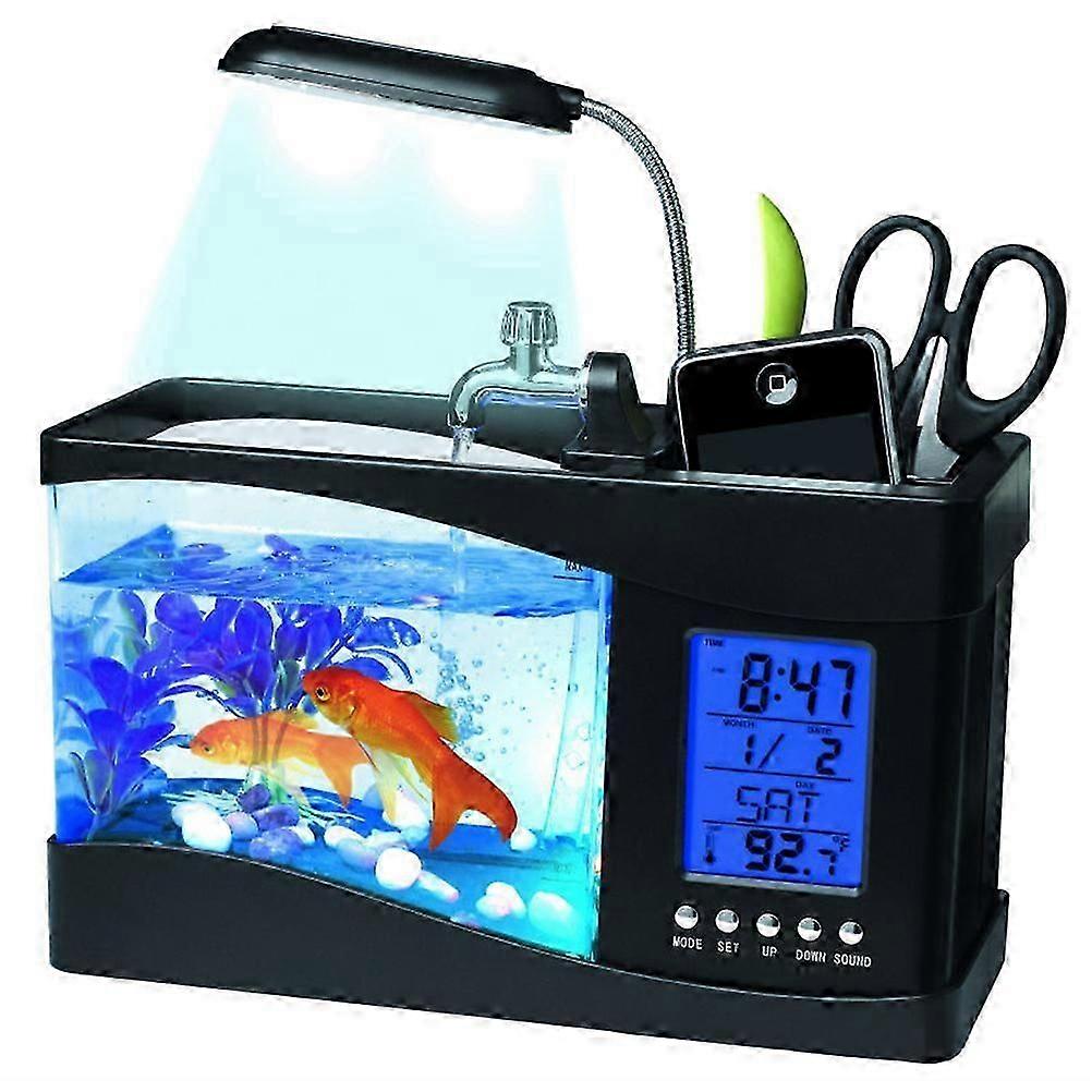 Multifunctional USB Mini Aquarium with LED Lamp, LCD Display, Clock, Timer, Temperature Display, Storage Box