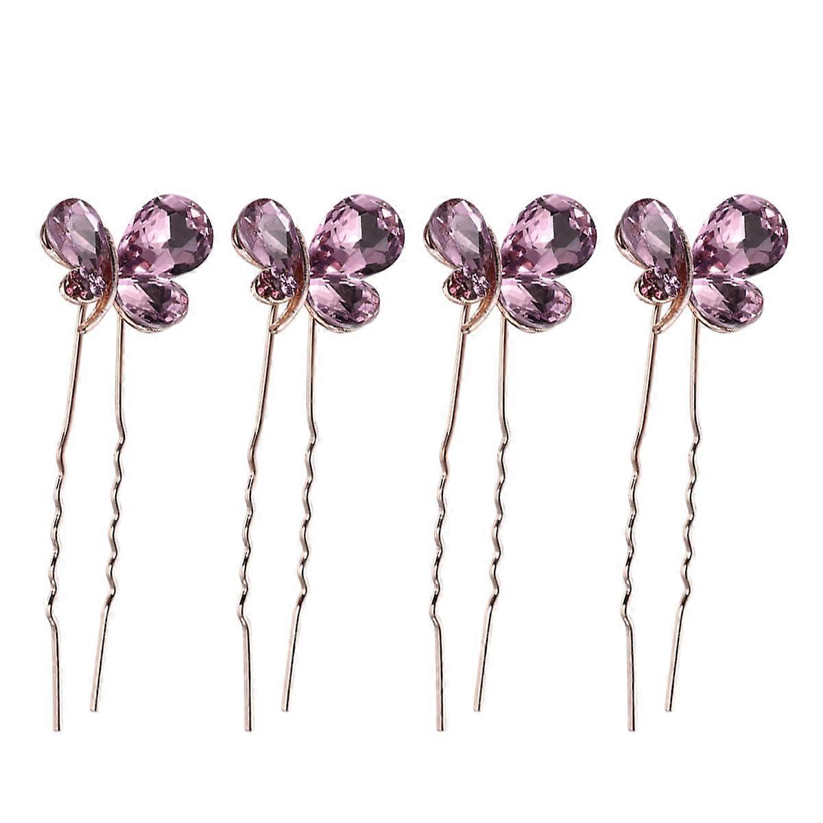 Fermaglio per capelli da donna con farfalla rosa e strass, 4 pezzi