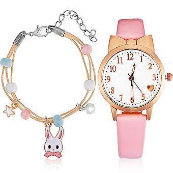 Relógio infantil de quartzo com pulseira de coelho para exibição das horas.