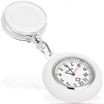 Badge Reel Pocket Watch Fashion Pocket Watch Clip-on Pocket Hanging Watch Creative Pocket Hanging Watch Test Watch for Students (White)