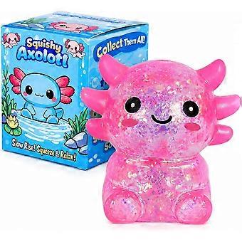 Axolotl Squishy Stressboll, Mjuk TPR Långsamt Rising Klemleksak, Söt Fidgetleksak för Lindring, Ångest Lugnande Sensorisk Barn Vuxna (Rosa Sittande Axolotl)
