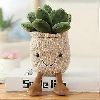 Decoração de Pelúcia Plantas Suculentas Verdes Artigos de Mobiliário de Pelúcia Decoração de Rosto Sorridente Plantas Suculentas em Vaso de Pelúcia Decoração de Quarto (B, Médio) - 